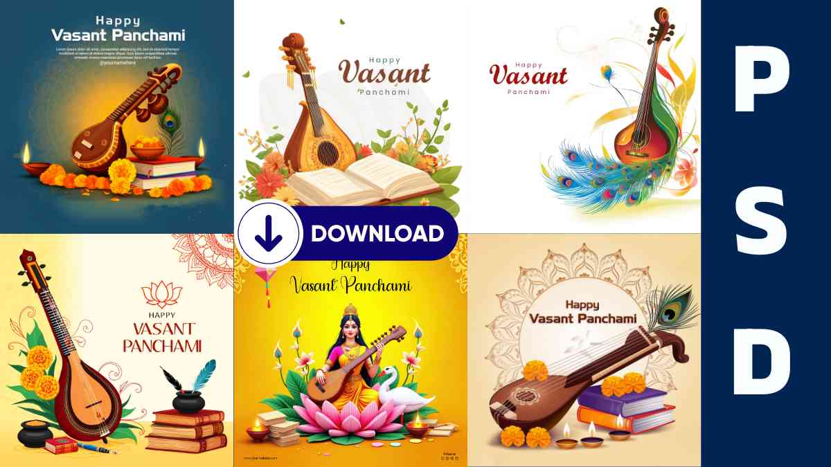 Vasant Panchami 2025 PSD Download | Saraswati Puja Wishes PSD Download